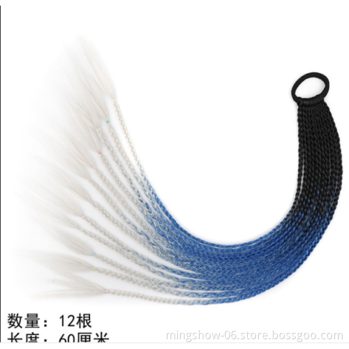 2021 New Ombre Long Ponytail Wig With Rubber Band Hair Ring Chignon Crochet Braid Hair Rainbow Synthetic Hair Extension
